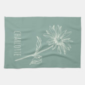 Minimalistische Chamomile-Blume Sage Green Name Geschirrtuch (Horizontal)