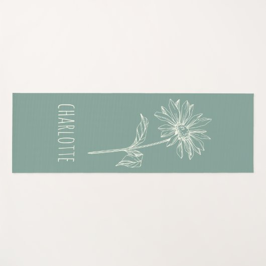 Minimalistische Chamomile-Blume Sage Green Name Yogamatte (Vorderseite (Horizontal))