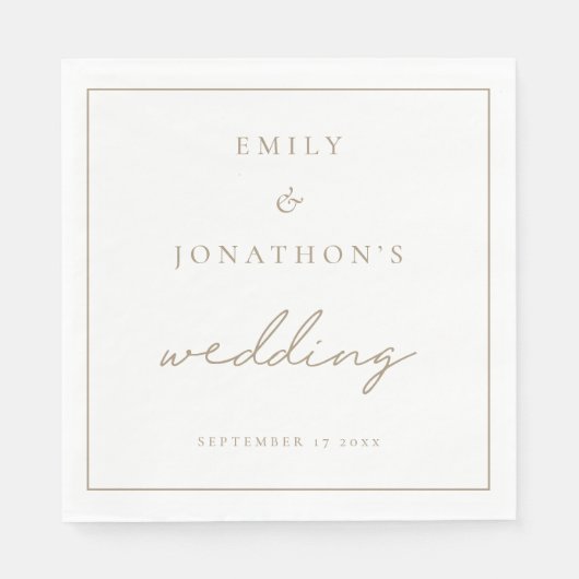 Minimalistische Champagne Gold Script Hochzeit Serviette (Vorderseite)