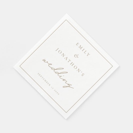 Minimalistische Champagne Gold Script Hochzeit Serviette (Ecke)