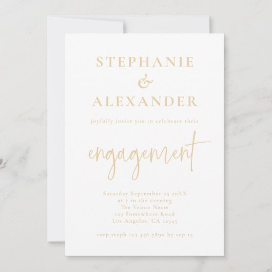 Minimalistische Champagne Gold Script-Verlobung Einladung (Vorderseite)