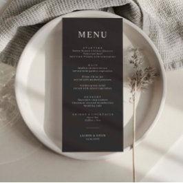 Minimalistische Charcoal Simple Wedding Menu Card Menükarte