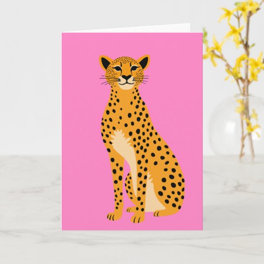 Minimalistische Cheetah in Pink Karte (Gelbe Blume)