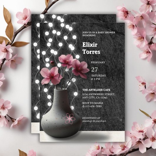 Minimalistische Cherry Blossom Blume Babydusche Einladung