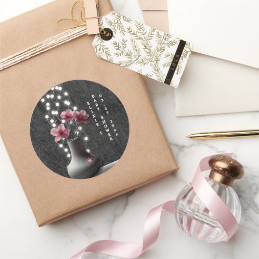 Minimalistische Cherry Blossom Blume Babydusche Runder Aufkleber (Schenken)