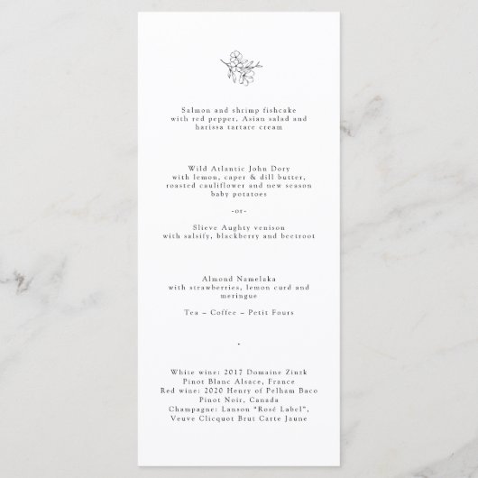 Minimalistische Cherry Blossom Monogram Wedding Menükarte (Rückseite)