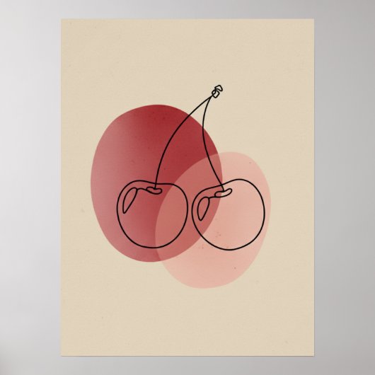 Minimalistische Cherry Line Art Poster (Vorne)