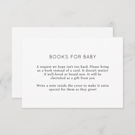 Minimalistische Chic Books für Babydusche Begleitkarte (Vorne/Hinten)