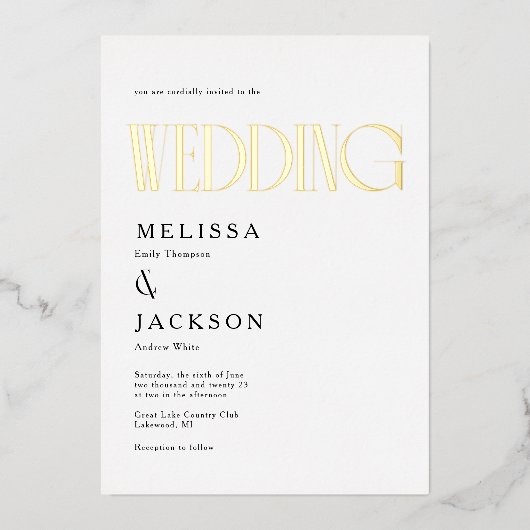 Minimalistische Chic-Hochzeit Folieneinladung (Vorderseite)