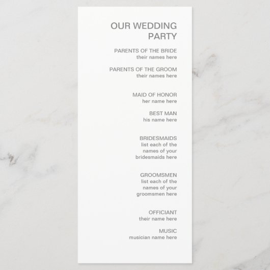 Minimalistische Chic-Hochzeit | Grauprogramm Programm (Rückseite)