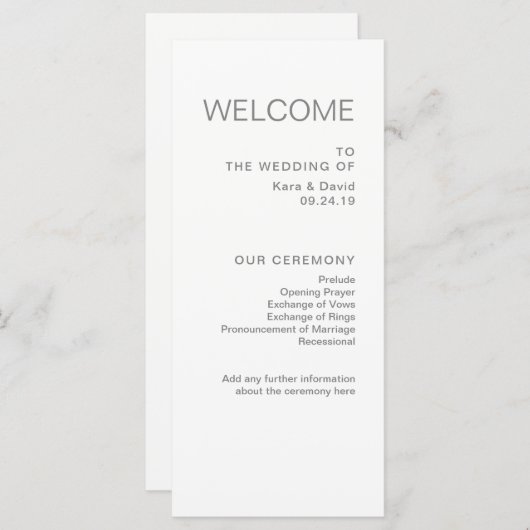 Minimalistische Chic-Hochzeit | Grauprogramm Programm (Vorne/Hinten)