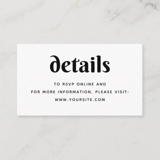 Minimalistische Chic-Hochzeitdetails + QR-Code | e Begleitkarte (Vorderseite)