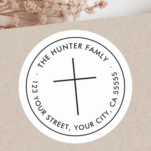 Minimalistische Christliche Kreuz-Rücksendeadresse Runder Aufkleber
