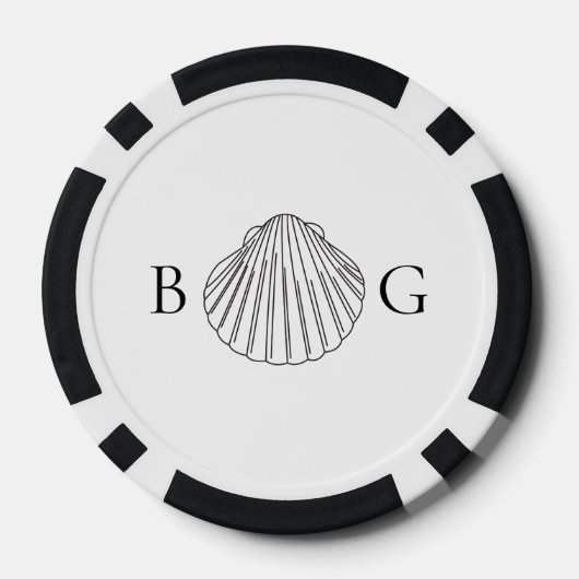Minimalistische Clam Seashell Monogram-Gastgeschen Pokerchips (Rückseite)