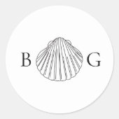 Minimalistische Clam Seashell Monogram-Gastgeschen Runder Aufkleber (Vorderseite)
