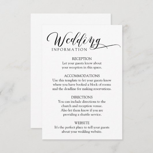 Minimalistische Classic Calligrafy Wedding Insert (Vorne/Hinten)