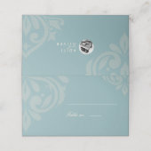 Minimalistische Classic Damask Pewter Sun Foto Hoc Platzkarte (Außenseite Aufgefaltet)