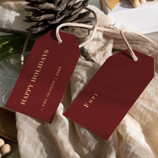 Minimalistische Classic Happy Holidays Red Gift Ta Geschenkanhänger