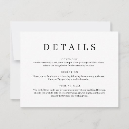 Minimalistische Classic-Hochzeitungs-Detail-Abschl Einladung (Vorderseite)