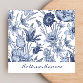 Minimalistische Clean Simple Blue Floral Typografi Quadratische Visitenkarte