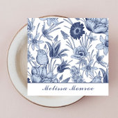 Minimalistische Clean Simple Blue Floral Typografi Quadratische Visitenkarte