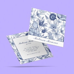 Minimalistische Clean Simple Blue Floral Typografi Quadratische Visitenkarte
