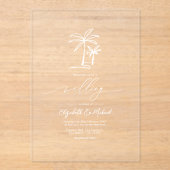 Minimalistische Coastal Chic Palm Tree Hochzeit Acryleinladungen (Vorderseite)