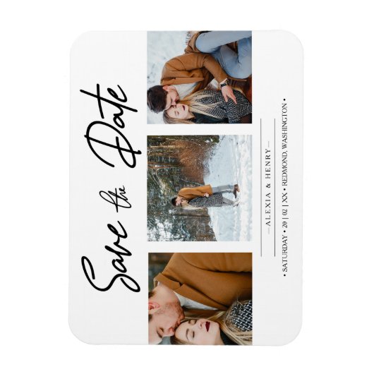 Minimalistische Collage 3 Benutzerdefinierte Fotos Magnet (Vertikal)