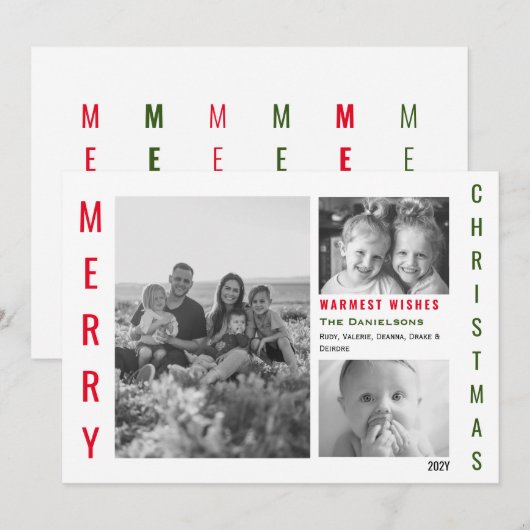 Minimalistische Collage des Rot- und Grün-Pops Feiertagskarte (Vorne/Hinten)