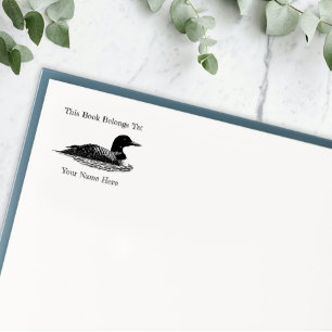 Minimalistische Common Loon Lake Life Cabin-Exlibr Gummistempel