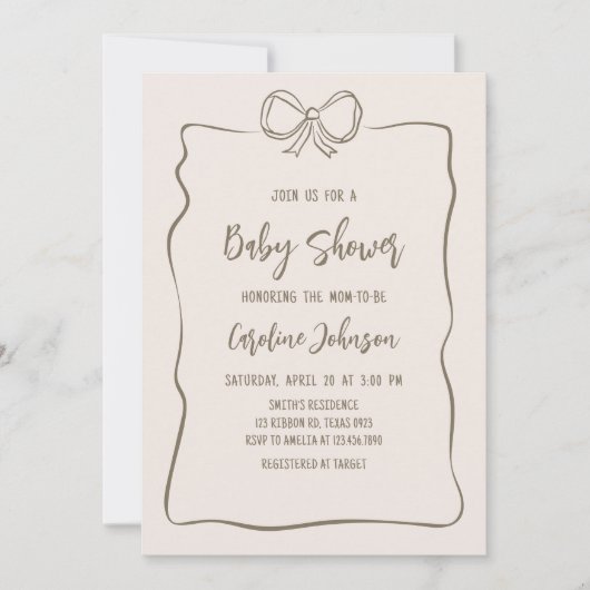 Minimalistische Coquette Babydusche Einladung (Vorderseite)