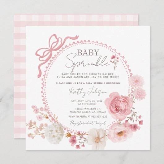 Minimalistische Coquette Blush Pink Baby Sprinkle Einladung (Vorne/Hinten)