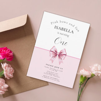 Minimalistische Coquette Pink Bow Geburtstag Einla Einladung