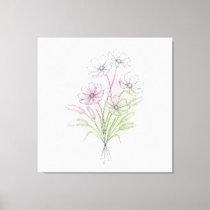 Minimalistische Cosmos-Linienkunst Wildblume Blush Leinwanddruck