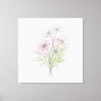 Minimalistische Cosmos-Linienkunst Wildblume Blush Leinwanddruck