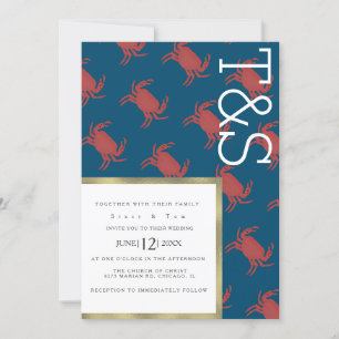 Minimalistische Crab Broil Gold-Typografie-Hochzei Einladung