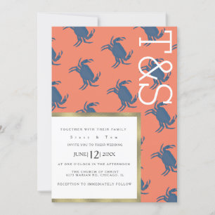 Minimalistische Crab Broil Gold Typografy Wedding Einladung