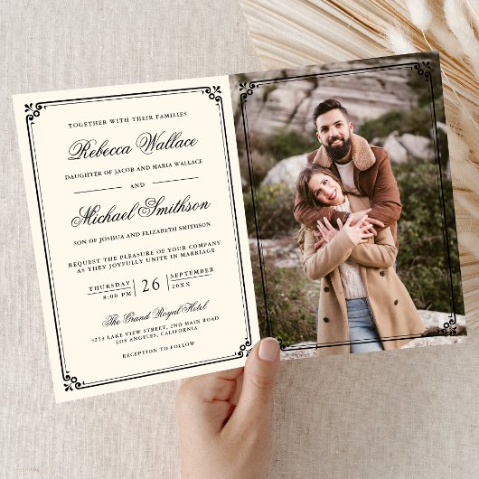 Minimalistische Cream QR-Code-Hochzeit mit Foto Einladung