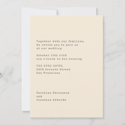 Minimalistische Cream-Schriftenschrift Einladung (Vorderseite)