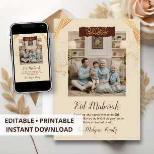 Minimalistische Cream und Gold Eid Mubarak Familie Feiertagskarte