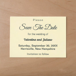 Minimalistische Creme-Hochzeit mit Schiefertext Save The Date