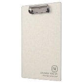 Minimalistische Creme-Leinenstruktur Graue Typogra Klemmbrett (Links)