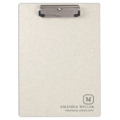 Minimalistische Creme-Leinenstruktur Graue Typogra Klemmbrett (Vorderseite)