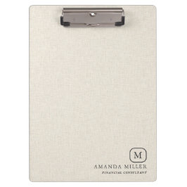 Minimalistische Creme-Leinenstruktur Graue Typogra Klemmbrett