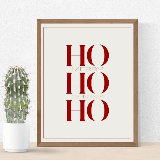 Minimalistische Crimson Red "HO HO HO" Grafikmauer Poster