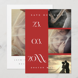 Minimalistische Crimson Red Script 3 Foto Wedding Save The Date
