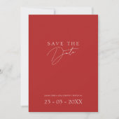Minimalistische Crimson Red Script Foto Wedding Save The Date (Vorderseite)