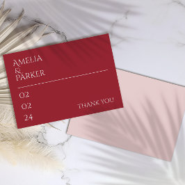 Minimalistische Crimson Red Wedding Dankeschön Kar Dankeskarte