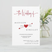 Minimalistische Cupid Arrow Herzblut Hochzeit Einladung (Stehend Vorderseite)