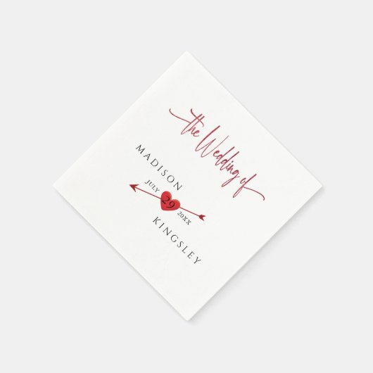 Minimalistische Cupid Arrow Herzblut Hochzeit Serviette (Ecke)